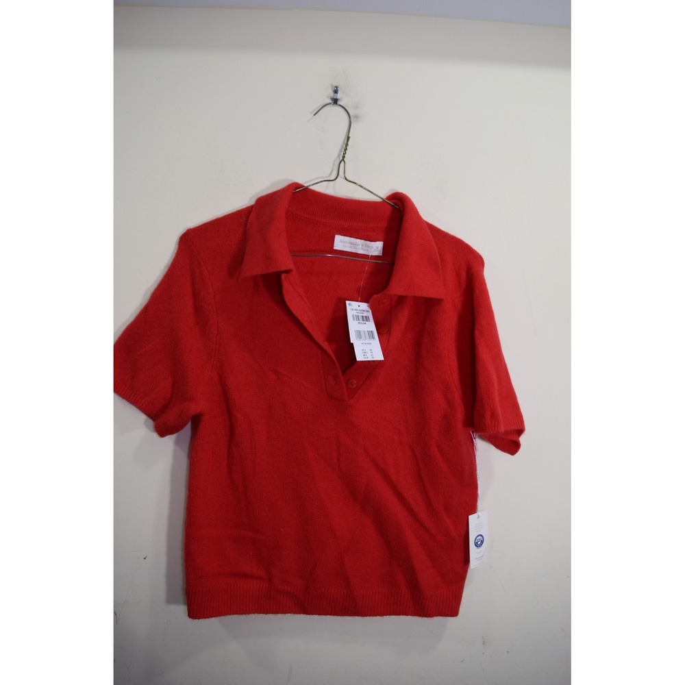 NEW $60 Abercrombie & Fitch Red Merino Wool Blend Polo Sweater Womens M NWT